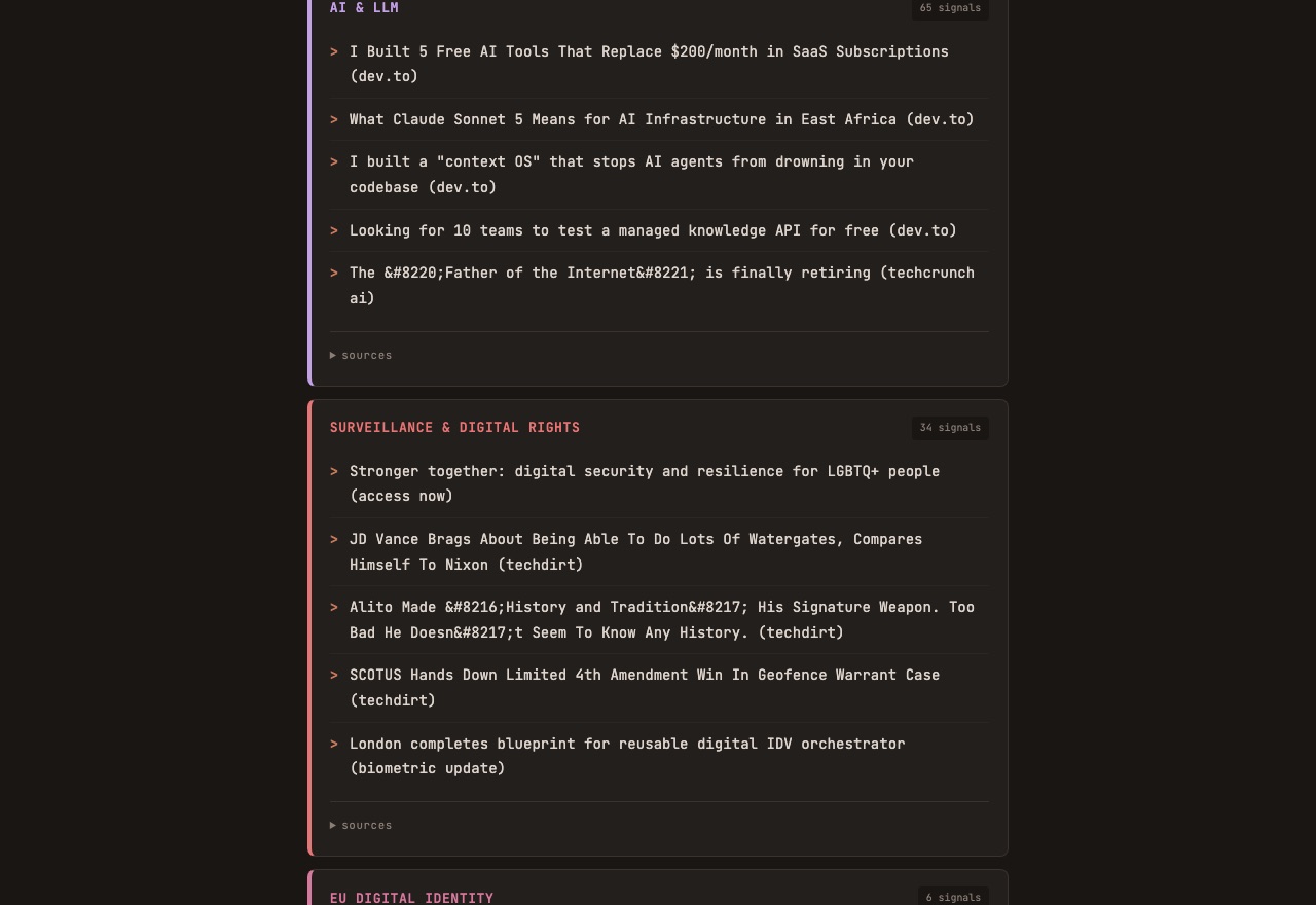 a daily intelligence brief, curated automatically each morning